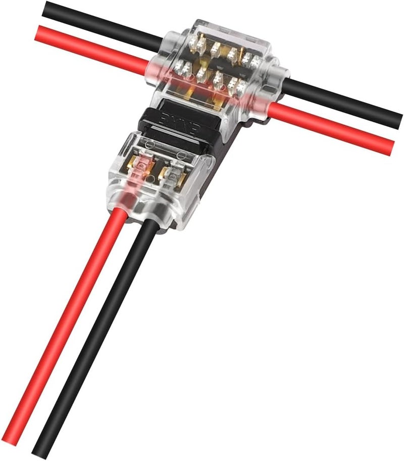 Kuject 10pc Low Voltage Wire Connectors, T Tap 3 Way 2 Pins Splice Wire Connectors, Quick Solderless Wire Connector for Automotive, Led Strip, Landscaping, 18-24AWG - Image 1